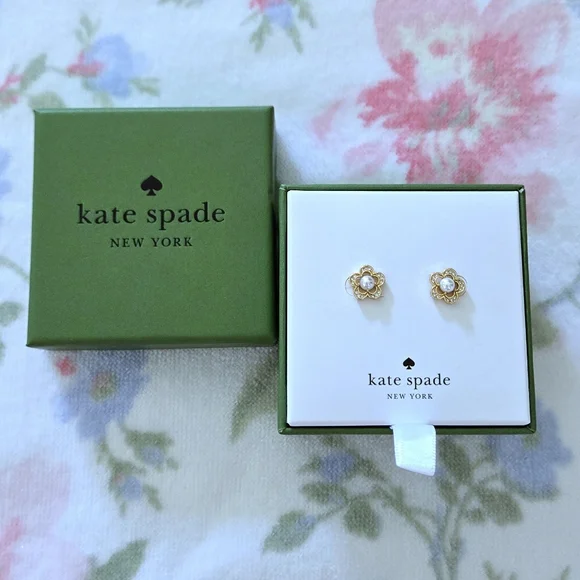 Kate Spade♠️ "Jeweled Stencil" Faux Pearl Earrings - NIB - Picture 5 of 16